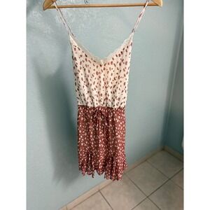Willow + Root Women Dalmatian Print Lace Trim Romper Rust Cream Large